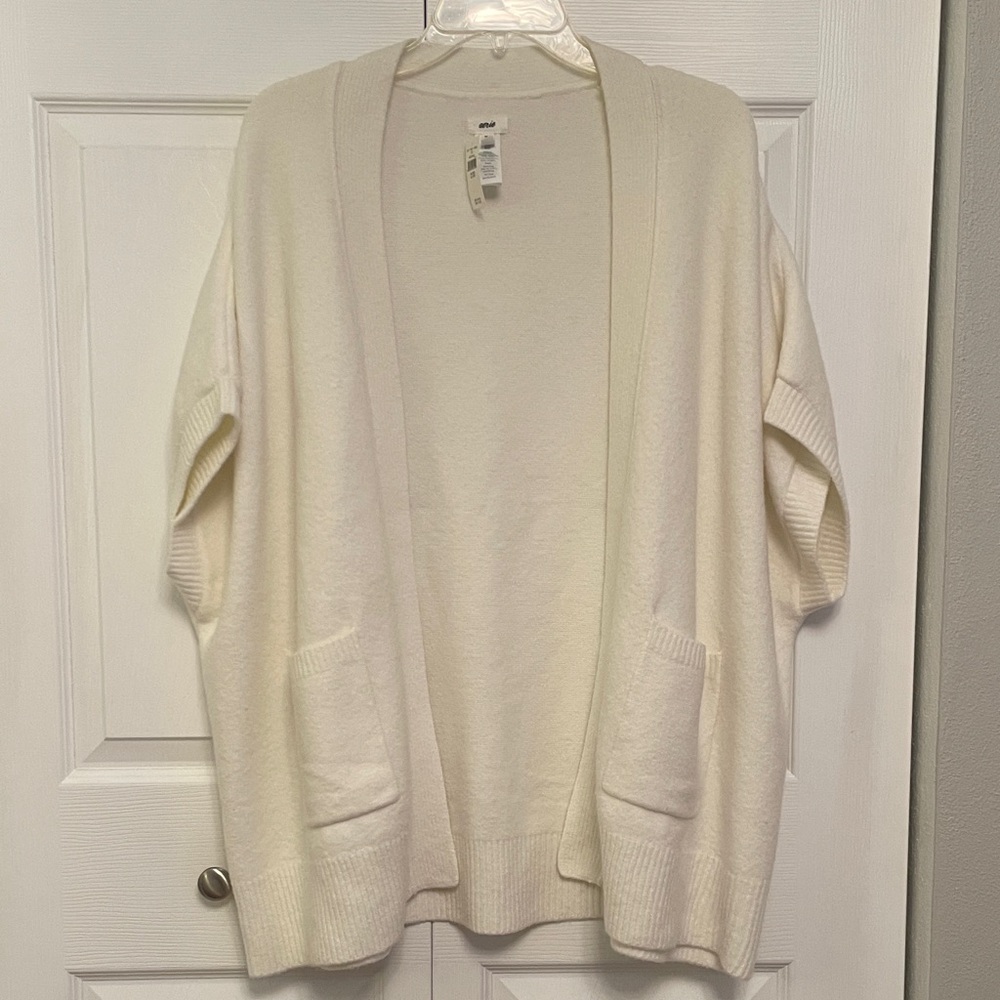 NWT Aerie XS Sleeveless Open Front Cardigan Sweater Oversized Cozy Off White